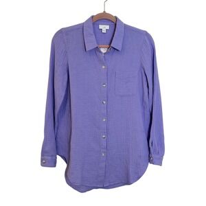 J. Jill Double Gauze Button Up Shirt Size XS Lily Purple Cotton Long Sleeve NEW